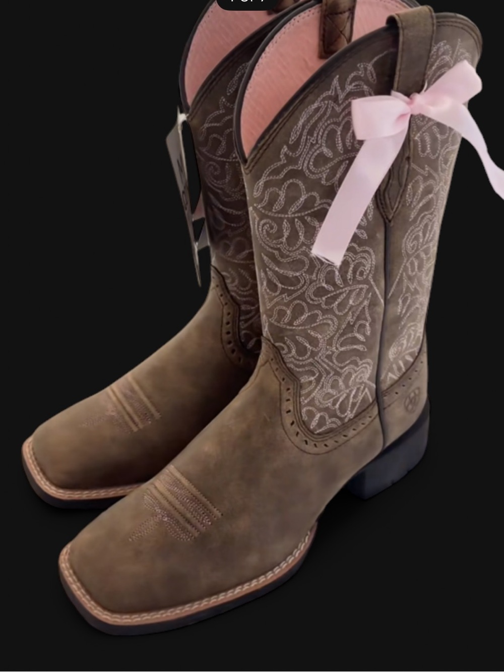 Ariat Brown Western Lace-Up Boots with Pink Ribbon Accent